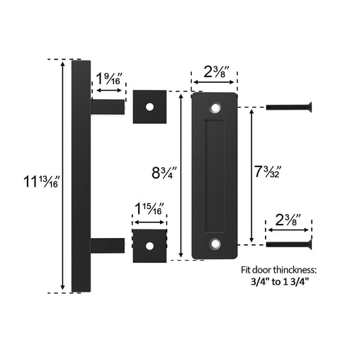 12 Inch Sliding Barn Door Handle Pull And Flush Hardware Set In Rustic Black Finish Anti Rust Steel With Quiet Operation