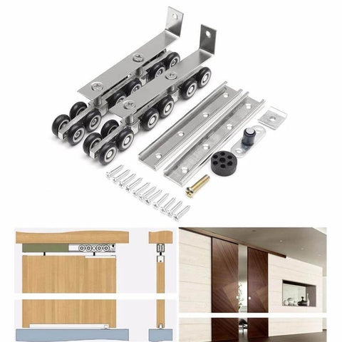 264lbs Load Capacity Sliding Door Hardware with Pair of 12 Wheel Rollers, heavy duty door pulley set components on display