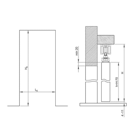 Technical drawing of Sliding/Pocket Door Hardware Kit - 59-inch Track for 1 Door Up to 130lbs - SLID'UP 160 showing installation details.