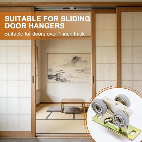 Heavy Duty Pocket Door Hardware Kit 2 Pack With Sliding Rollers And Hanger Plates Surface Mounted Includes Mounting Screws For Interior Pocket Doors And RV Trailer Doors Durable Galvanized Metal Construction displayed