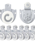 Set of 8 sliding closet door hardware with 7/8 inch nylon wheels, includes Type 1 and 2 rollers, adjustable offsets for wardrobe doors.