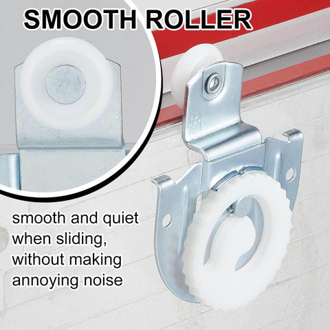 Close-up of galvanized steel roller from 4 Piece Sliding Closet Door Hardware Rollers Wardrobe Cabinet Door Hangers Knob Adjustable Hooks with 8 Screws