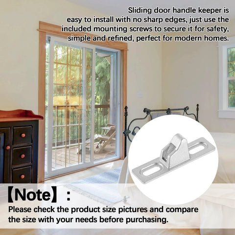 4 Piece Sliding Door Keeper Locks Set With Mounting Screws For Glass Patio Doors And Gates shown in bright room