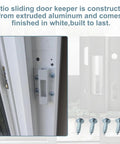 Sliding Door Keeper For Hook Style Latch E 2124 Replacement Latch for Sliding Glass and Patio Doors White installed view