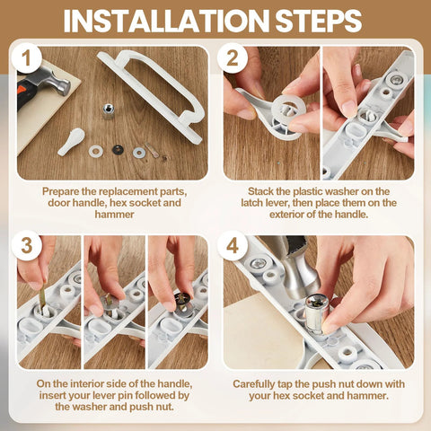 Installation steps for Two Sliding Door Latch Lever Spindle White Steel Pin Set For Patio Door Replacement Hardware.