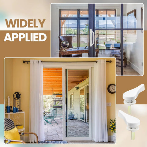 Image showing two sliding door latch lever spindle white steel pin set for patio door replacement hardware in indoor settings.