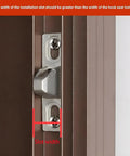 Close-up of 2 Pack Sliding Door Keeper and Lock Latch Set with Screws, Chrome Plated Zinc Alloy Hardware installed on a door