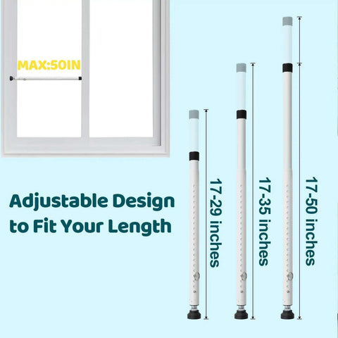 Heavy Duty Sliding Door Lock Bar for Windows, Patios, Balconies and Apartments, Adjustable From 18 To 50 Inches