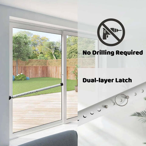 Heavy Duty Sliding Door Lock Bar for Windows, Patios, Balconies and Apartments, Adjustable From 18 To 50 Inches, No Drilling Required