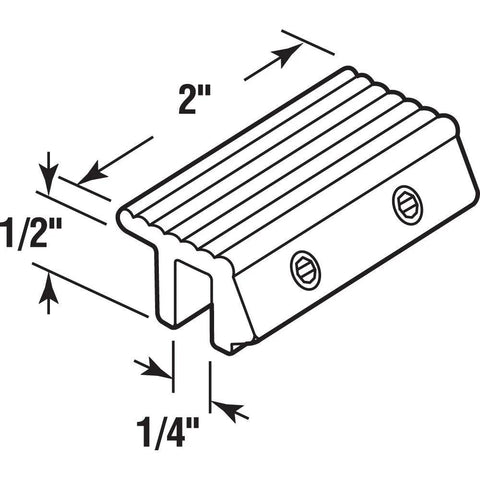 Tamperproof Sliding Door Channel Lock, 2 In, Extruded Aluminum, Black Finish, Single Pack, diagram showing dimensions and screw holes.