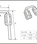 Technical diagram of Sliding Door Loop Lock 2 Inch Matte Black for patio French doors with dimensions and installation details.