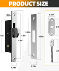 Product size chart for Sliding Door Lock for Glass and Patio Doors, Mortise Style with High Security Square Bolt Plus Safety Hook Latch