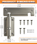 Sliding Door Security Lock For Fresh Air Ventilation Durable Metal Construction For Child And Pet Safety Foot Lock Top And Bottom Mount For Patio Glass Doors And Windows Heavy Duty with product dimensions and screws