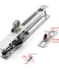 Lyot Sliding Door Keeper And Lock Set For Glass Doors 2.4X0.65 Inch showing components, screws, and dimensions in silver finish.