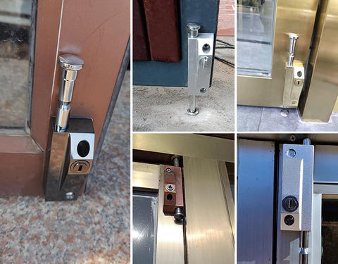 Black Sliding Door Lock For Window Glass Patio Doors Auxiliary Security Lock With Yale Keyway installed on various doors