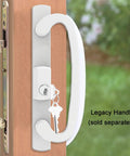 2 Point Sliding Patio Glass Door Mortise Lock with 11-3/4" Faceplate, shown installed with keys in lock on wooden door