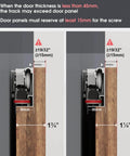 Diagram showing installation details for 36" Concealed Sliding Barn Door Hardware Kit with Soft Close Mechanism for 28in Passage Opening.