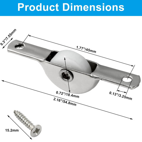 8Pcs 18Mm Sliding Door Pulley Wheels For Screen Doors Closets Wardrobes And Cabinets Durable Plastic Rollers with dimensions shown.