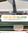 Close-up of installation for Door Tune Up Kit For Arrow DK100 A Sliding Shed Doors Replacement Parts In Black Includes 2 Handles 4 Lower Guides 4 Door Slides And Screws And Nuts For Quiet Smooth Operation And Easy Maintenance.