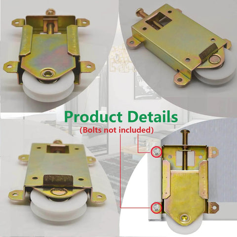 Sliding Mirror Closet Door Rollers Replacement Hardware Fits Contractors Part #W8020C or Hard 1775 Wardrobe Doors Wheels, 1-1/2" Durable POM Concaved Ball Bearing Wheel, 2 Pack shown from multiple angles with product details