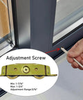 2 Pack Sliding Glass Door Rollers Replacement being installed, focus on adjustment screw and tandem wheels for Andersen doors
