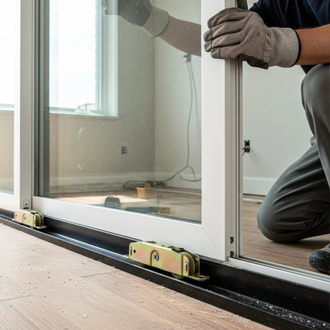 Heavy Duty Sliding Patio Door Roller Assembly Set Two Pieces One And One Quarter Inch Steel Ball Bearing Rollers installation in progress