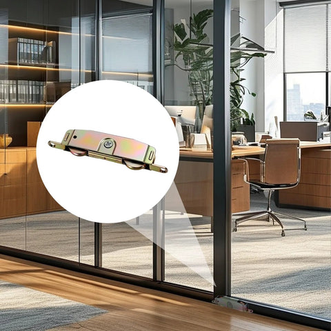 Heavy Duty Sliding Patio Door Roller Assembly Set Two Pieces One And One Quarter Inch Steel Ball Bearing Rollers For Wood Aluminum And Vinyl Frames Seamless Replacement For Truth Part 31761A And Popular Brands Jeld Wen Milgard Marvin Peachtree Caradco installed on a sliding door