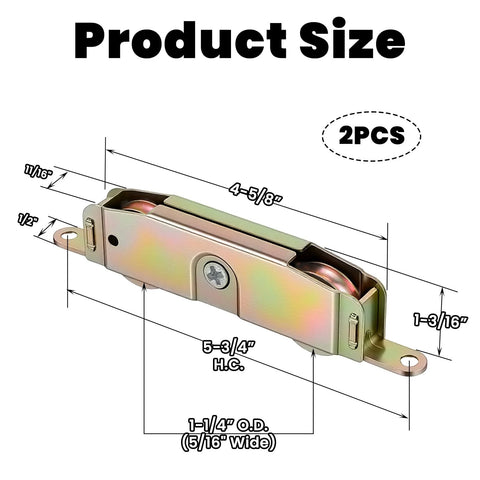 Heavy Duty Sliding Patio Door Roller Assembly Set Two Pieces One And One Quarter Inch Steel Ball Bearing Rollers For Wood Aluminum And Vinyl Frames Seamless Replacement For Truth Part 31761A And Popular Brands Jeld Wen Milgard Marvin Peachtree Caradco product dimensions shown