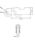 Technical drawing of Sliding Patio Door Tandem Roller Replacement, 1-1/4 Inch Steel Ball Wheel Bearing, dimensions in inches.