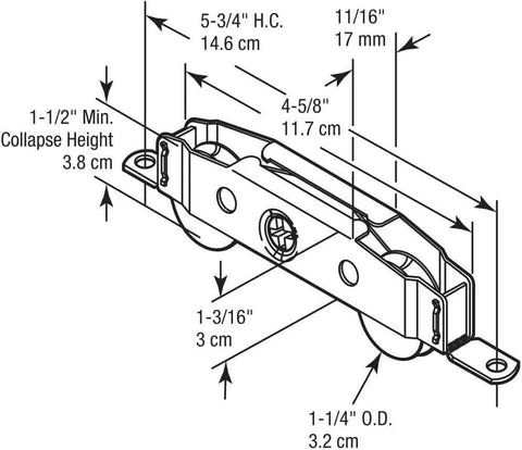 Diagram of 2 Pack Sliding Glass Door Rollers Replacement, 1-1/4" Steel Ball Bearing Patio Door Wheels dimensions and assembly