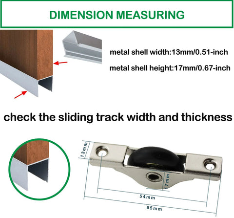 Dimension details of 5 Pieces Screen Door Rollers With 29mm Wheel Diameter Nylon Pulley And Stainless Steel Shell With Durable Electroplating Finish For Sliding Doors Windows Cabinets And Garage Screen Doors.
