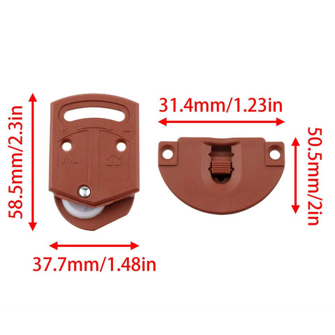 Sliding Door Cabinet Roller Gear Track Panel Internal Kit Two Pack With Screws Durable Plastic Replacement components dimensions.