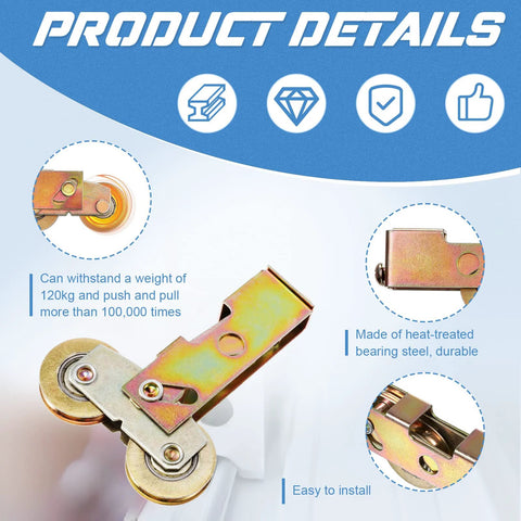 Two Pack Sliding Door Rollers Replacement Kit With Tandem Roller Assembly 1-1/4 Inch Heavy Duty Adjustable Patio Door Wheels
