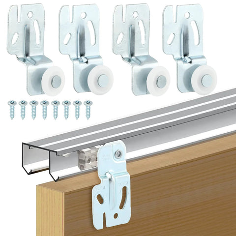 Top Hung Sliding Door Roller Kit Wardrobe Hardware For Bypass Doors 4Pcs Closet Wheels Compatible With 3/4 Inch To 1-3/8 Inch Thick Sliding Doors