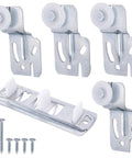 5 Pcs Sliding Closet Door Roller Kit, including 2 front rollers, 2 rear rollers, slide track, 6 screws, for top-hung sliding door hardware