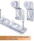 5 Pcs Sliding Closet Door Roller Kit with front and rear rollers, slide track, and screws for top-hung door hardware replacement.