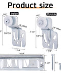 Diagram showing dimensions of 5 Pcs Sliding Closet Door Roller Kit components, including front and rear rollers, slide track, and screws.