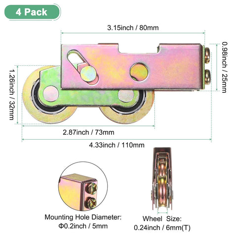 4 Pack Sliding Door Roller Kit With 1-1/4 Inch 32mm Steel Ball Bearing Wheels Adjustable Assembly for Sliding Doors