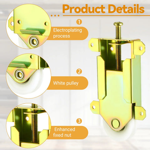 Four Pcs Sliding Mirror Closet Door Rollers Replacement Kit with metal wardrobe door wheels and nylon concave ball bearing wheel