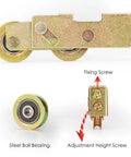Sliding Door Roller Replacement Tandem Assembly With One And One Quarter Inch Steel Ball Bearing For Patio Doors And Glass Doors In UPVC And Vinyl, Vinyl Sliding Patio Door Rollers Replacement Pack Of Two, Compatible With Aluminum And Vinyl Frames, Easy, shown with steel ball bearing and adjustment screws