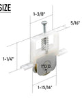 4 Pack Sliding Screen Door Roller Wheels with steel ball bearing, showing dimensions and adjustable nylon housing for Columbia doors.