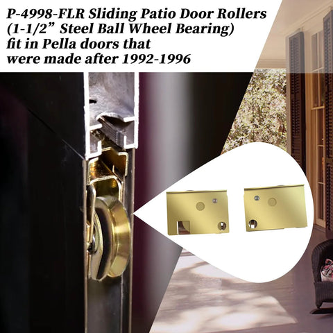 Sliding Patio Door Rollers Compatible With Aluminum Doors Made After 1992 1996, 1-1/2 Inch Steel Ball Wheel Bearing