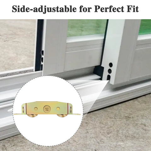 Replacement Sliding Door Rollers With One And One Quarter Inch Stainless Steel Wheels For Smooth Operation Compatible With Jeld Wen Milgard Marvin Peachtree And Caradco Doors Easy Adjustable Design 2 Pack shown installed on track