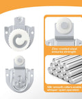 Close-up of 8Pcs Sliding Closet Door Hardware Set With 7/8 Inch Nylon Wheels Type 1 And Type 2 Rollers, zinc-coated steel material.