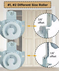Quiet Sliding Closet Door Rollers Replacement Set Seven Eighths Inch Wheels For Wardrobe Cabinets Top Mounts Smooth Operation Upgrade Hardware For Three Quarters To One And One Quarter Inch Doors Includes Eight Pieces, showing two different size rollers with offsets.