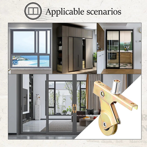 Four Pack Sliding Screen Door Rollers Replacement For Doors Stainless Steel Construction 1 Inch Concave Ball Bearing Wheels Top And Bottom Replaces B701 B702 B814 For Smooth Glide In Coastal And Humid Environments shown with various sliding door installations.