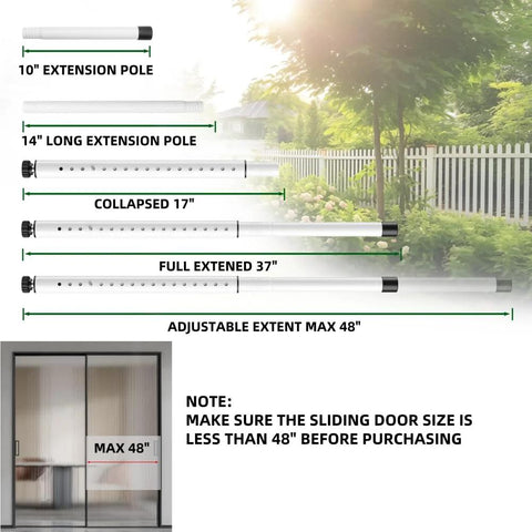 Adjustable Inside Mount Sliding Door Security Bar Fits 17.7 To 50.5 Inches, extending stages, white metal bar in garden view