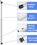 Adjustable Inside Mount Sliding Door Security Bar Fits 17.7 To 50.5 Inches showing rubber head, length adjustment pin, adjustable bottom.