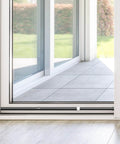 Sliding Door Security Bar and 2-in-1 Sliding Glass Door Stoppers Security for Patio, black bar installed on sliding glass door.