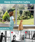 Child and dog near Sliding Door Security Bar,17-50 inch Adjustable Window Security Bars with Rubber Tips for Sliding Glass Door